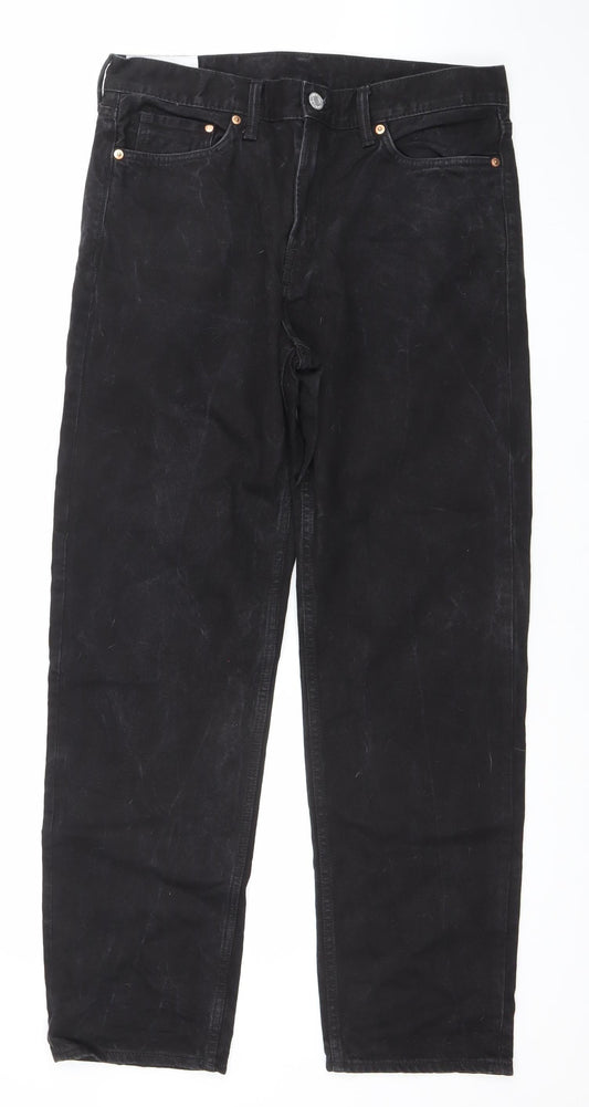 H&M Men's Black Relaxed Fit Straight Jeans 32W 32L Cotton Denim