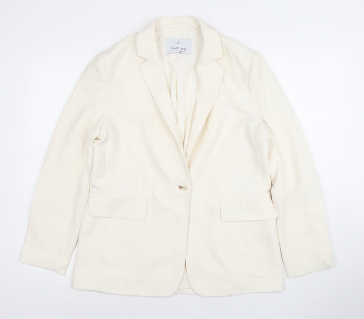 Stradivarius Women Ivory XS Tailored One-Button Blazer