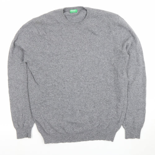 United Colors of Benetton Men's Grey Wool Crew Neck Jumper S