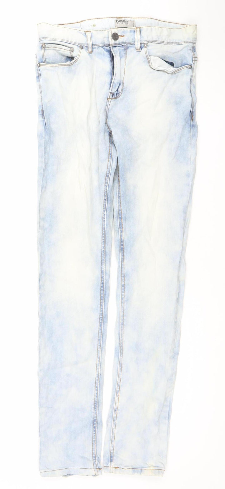 Pull & Bear Men's Blue Slim Fit Acid Wash Denim Jeans 30W Straight Leg