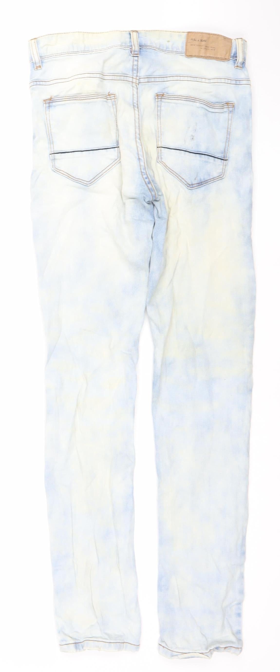 Pull & Bear Men's Blue Slim Fit Acid Wash Denim Jeans 30W Straight Leg