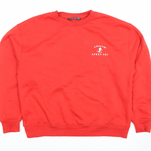 DUNNES Women Red Crew Neck Pullover Sweatshirt Size M Cotton Blend