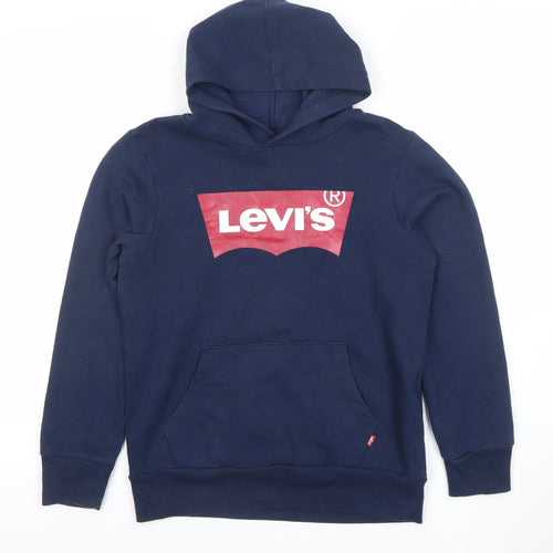 Levi's Boys Navy Blue Pullover Hoodie 12 Years Cotton Blend Logo Sweatshirt