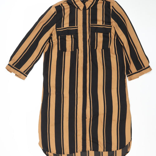 Vero Moda Women's Brown Black Striped Midi Shirt Dress Size S