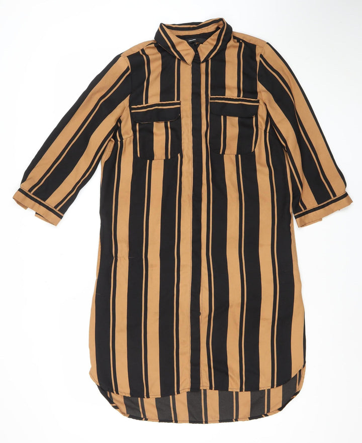 Vero Moda Women's Brown Black Striped Midi Shirt Dress Size S