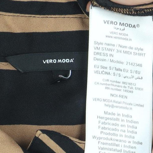 Vero Moda Women's Brown Black Striped Midi Shirt Dress Size S