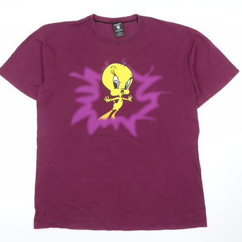 Warner Bros Studio Store Tweety Purple Graphic Men's Large Cotton T-Shirt