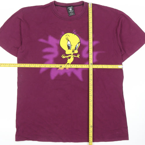 Warner Bros Studio Store Tweety Purple Graphic Men's Large Cotton T-Shirt
