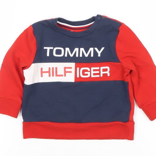 Tommy Hilfiger Unisex Baby Red Colourblock Logo Long Sleeve T-Shirt 12 Months