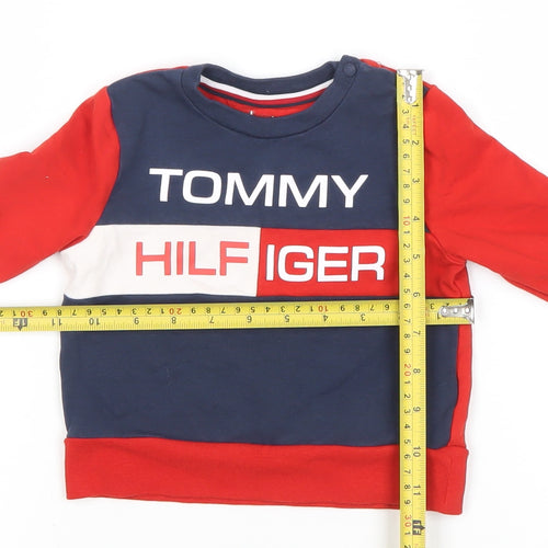 Tommy Hilfiger Unisex Baby Red Colourblock Logo Long Sleeve T-Shirt 12 Months