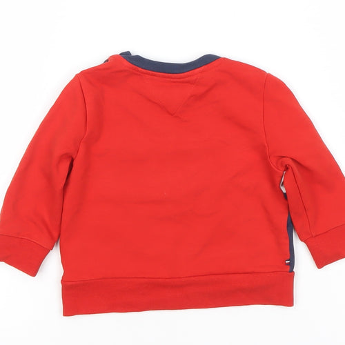 Tommy Hilfiger Unisex Baby Red Colourblock Logo Long Sleeve T-Shirt 12 Months