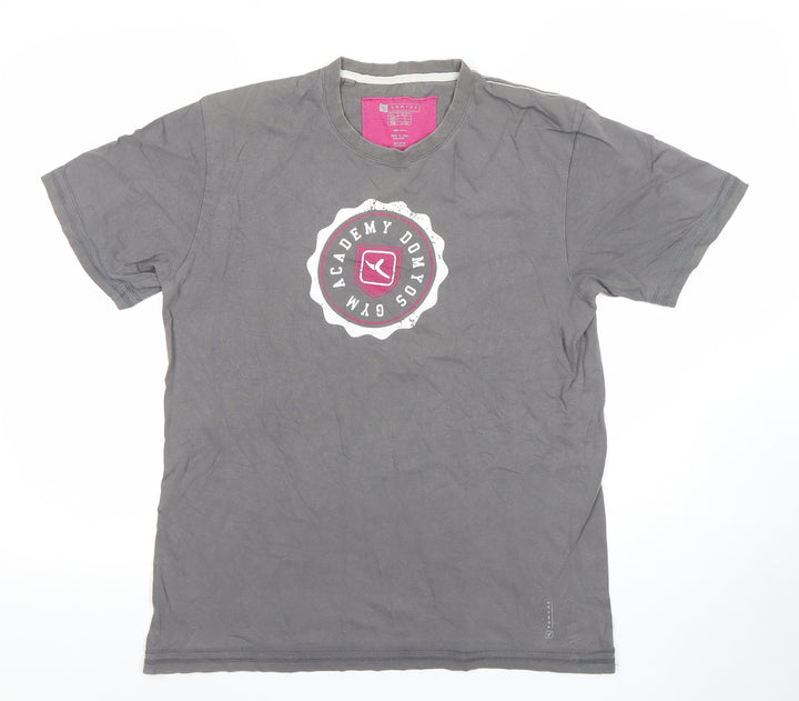 Domyos Men's Grey Crew Neck Gym Academy Graphic T-Shirt Medium
