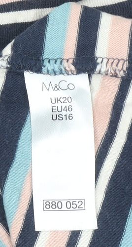 M&Co Women Multicoloured Striped Cotton Modal Sleeveless T-Shirt UK20