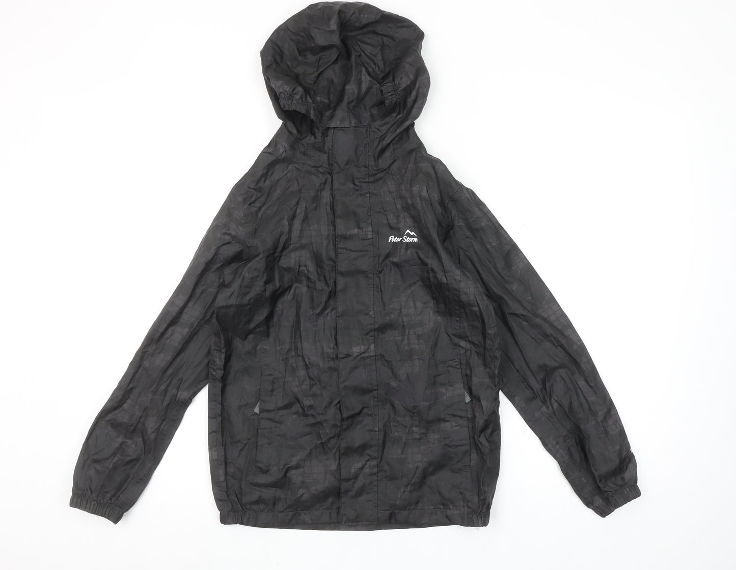 Peter Storm Boys Black 9-10 Years Hooded Waterproof Lightweight Rain Jacket