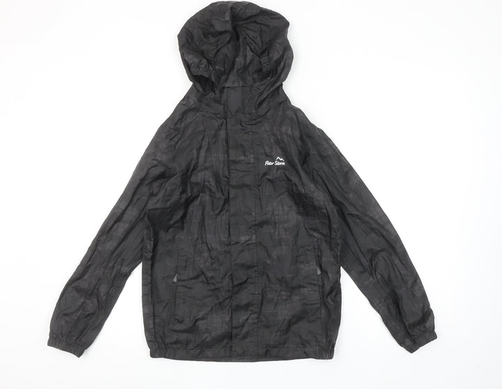 Peter Storm Boys Black 9-10 Years Hooded Waterproof Lightweight Rain Jacket