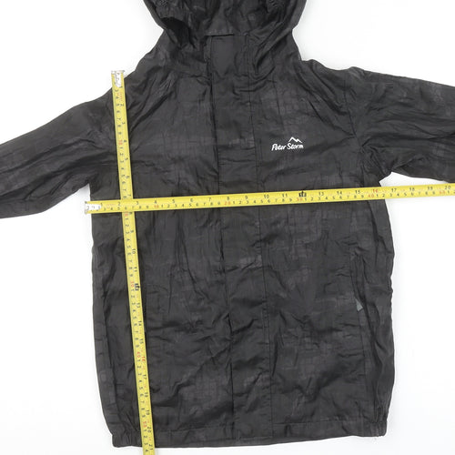 Peter Storm Boys Black 9-10 Years Hooded Waterproof Lightweight Rain Jacket