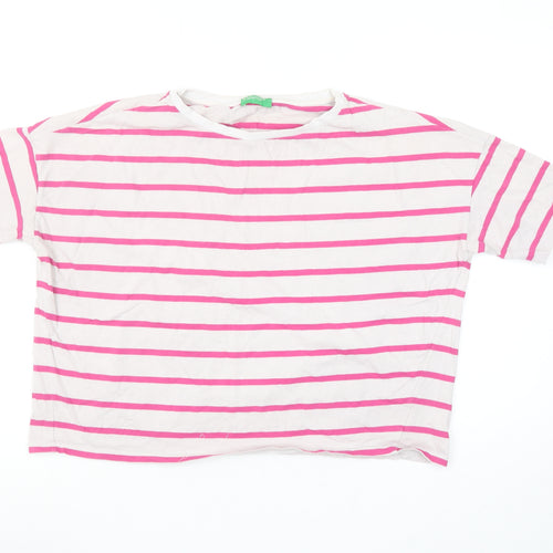 United Colors of Benetton Women's Pink Striped Cotton T-Shirt Size S