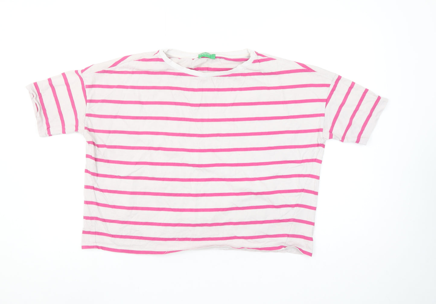 United Colors of Benetton Women's Pink Striped Cotton T-Shirt Size S