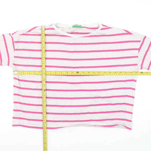 United Colors of Benetton Women's Pink Striped Cotton T-Shirt Size S