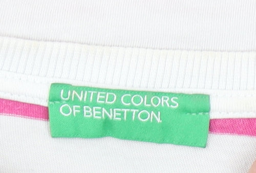 United Colors of Benetton Women's Pink Striped Cotton T-Shirt Size S