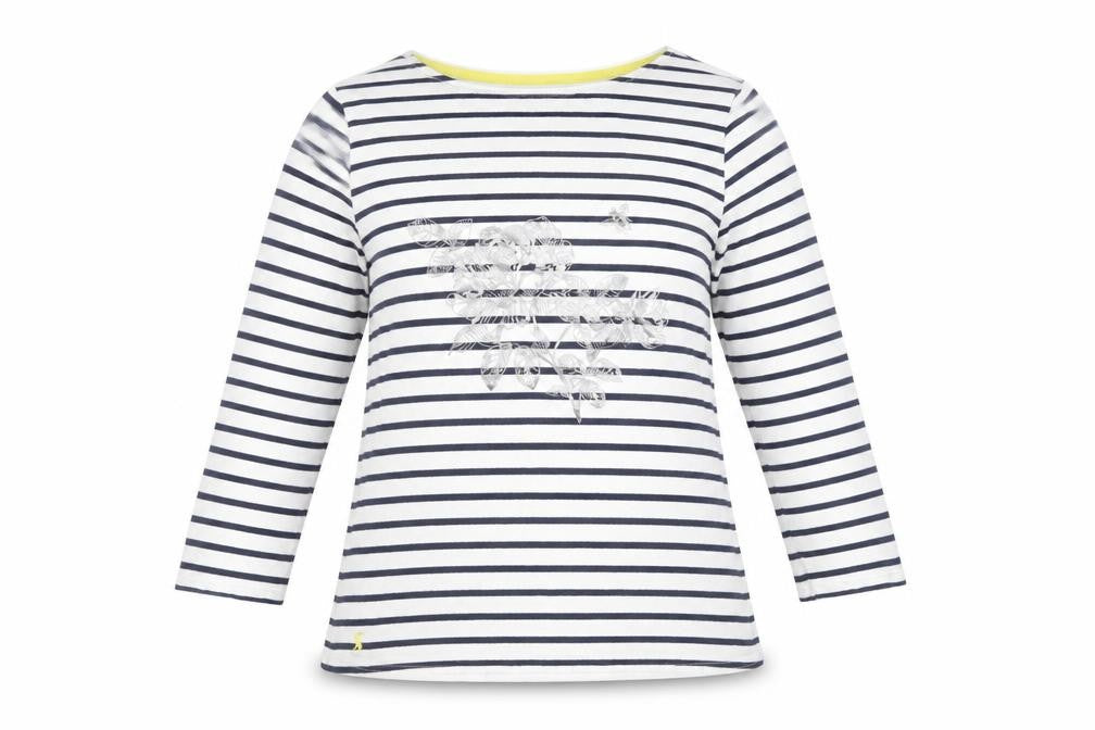 Joules Women’s White Navy Striped Long Sleeve Cotton T-Shirt UK 12