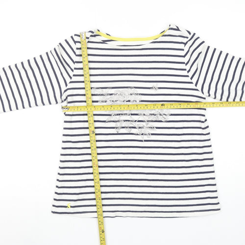 Joules Women’s White Navy Striped Long Sleeve Cotton T-Shirt UK 12