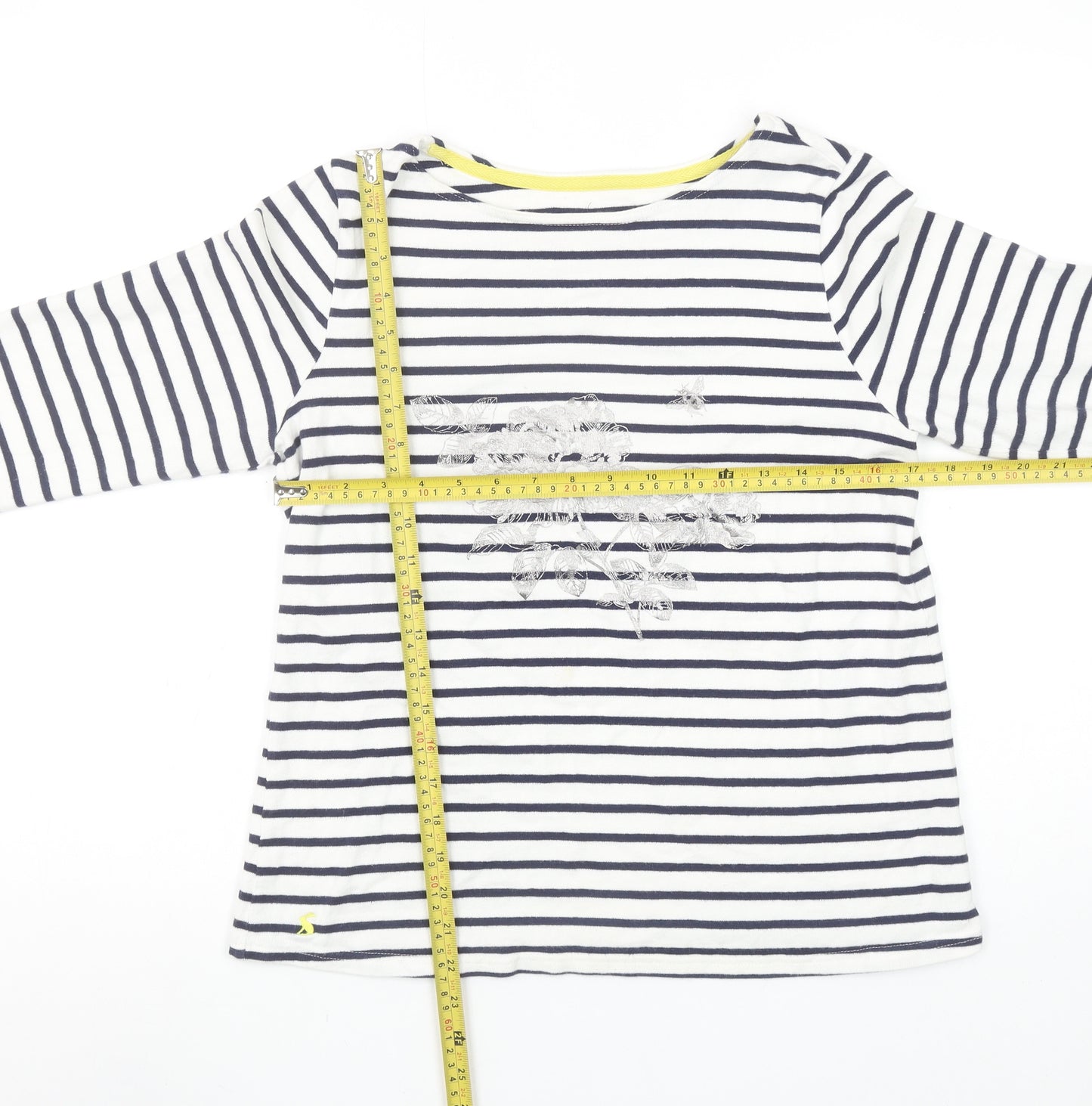 Joules Women’s White Navy Striped Long Sleeve Cotton T-Shirt UK 12