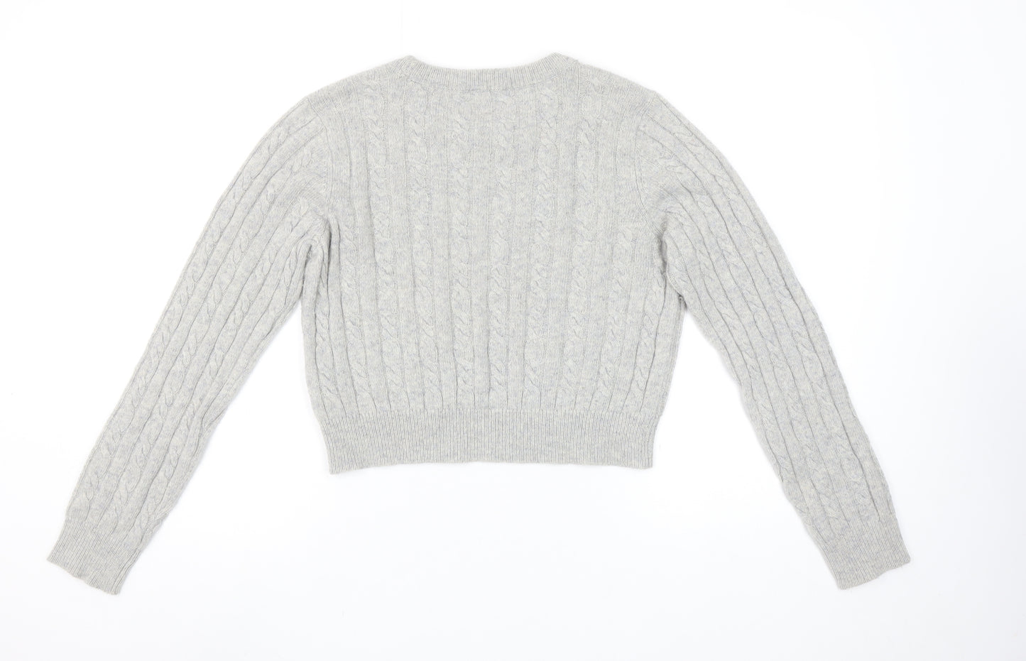 Jack Wills Women Grey Cable-Knit Jumper UK 14 Merino Wool Blend Crew Neck
