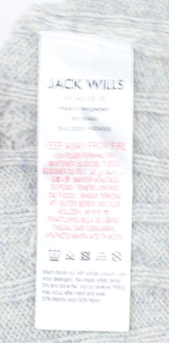 Jack Wills Women Grey Cable-Knit Jumper UK 14 Merino Wool Blend Crew Neck