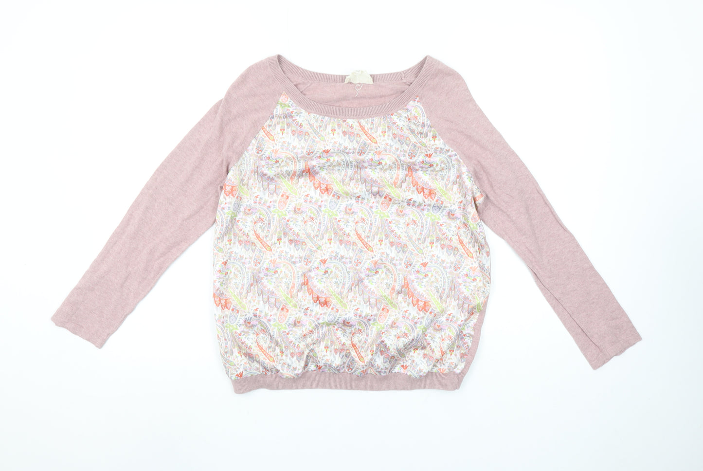 Laura Ashley Women Pink Paisley Long Sleeve Basic Top UK 14