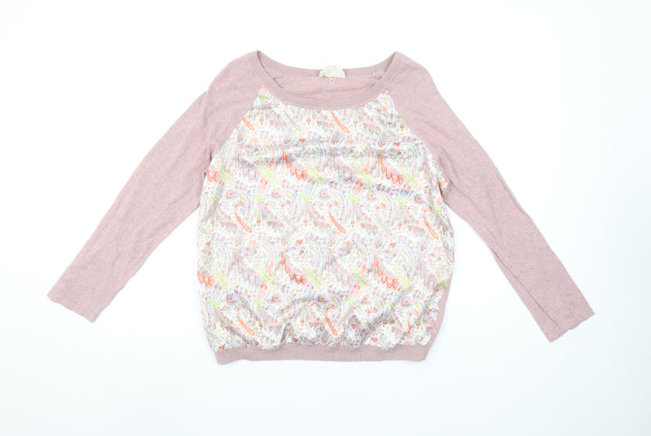 Laura Ashley Women Pink Paisley Long Sleeve Basic Top UK 14