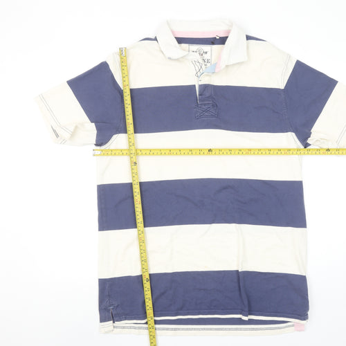 Maine New England Men’s Blue White Striped Polo Shirt Size L Cotton