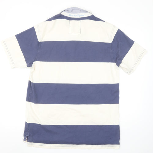 Maine New England Men’s Blue White Striped Polo Shirt Size L Cotton
