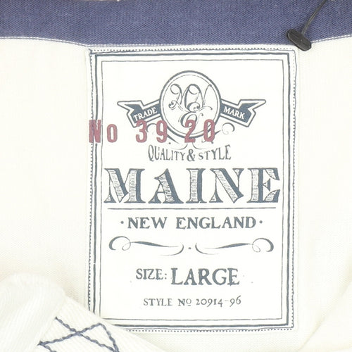 Maine New England Men’s Blue White Striped Polo Shirt Size L Cotton