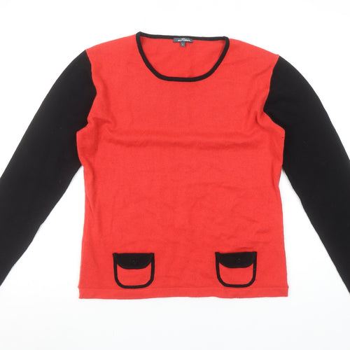 di Roberto Women's Red Silk Cashmere Long Sleeve Pullover Jumper Size L