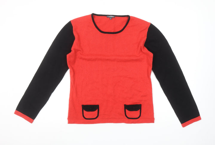 di Roberto Women's Red Silk Cashmere Long Sleeve Pullover Jumper Size L