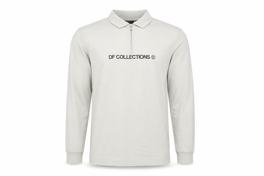 ASOS DESIGN Mens Beige Long Sleeve Collared 1/4 Zip Polo Shirt L