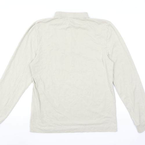 ASOS DESIGN Mens Beige Long Sleeve Collared 1/4 Zip Polo Shirt L