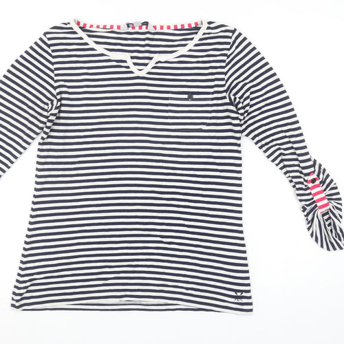 Crew Clothing Co. Womens Blue Striped V-Neck Long Sleeve Top Size 10