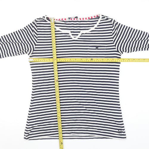 Crew Clothing Co. Womens Blue Striped V-Neck Long Sleeve Top Size 10