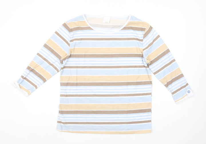 Anne De Lancay Women's Multicoloured Striped Long Sleeve Cotton Blend T-Shirt M