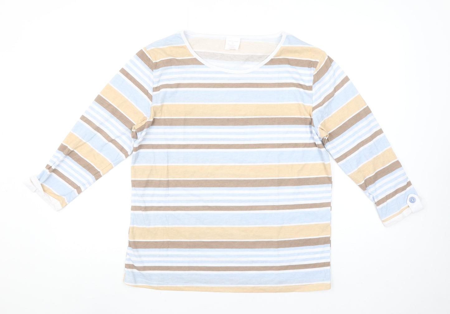Anne De Lancay Women's Multicoloured Striped Long Sleeve Cotton Blend T-Shirt M
