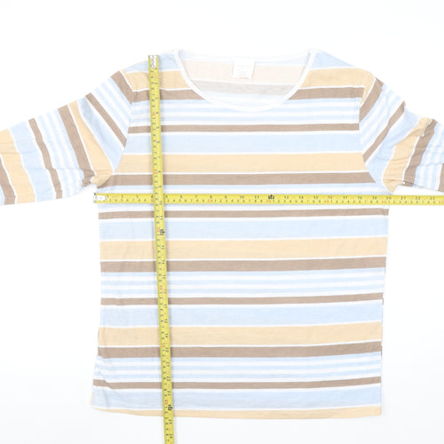 Anne De Lancay Women's Multicoloured Striped Long Sleeve Cotton Blend T-Shirt M