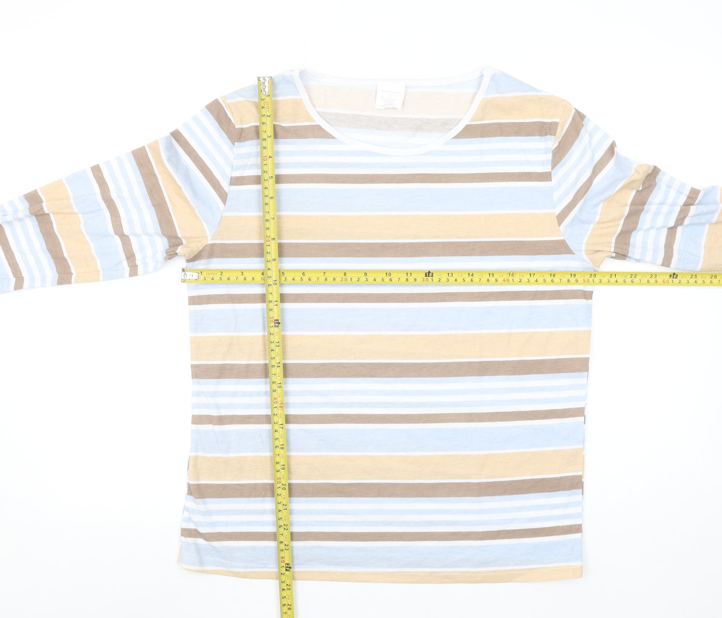 Anne De Lancay Women's Multicoloured Striped Long Sleeve Cotton Blend T-Shirt M