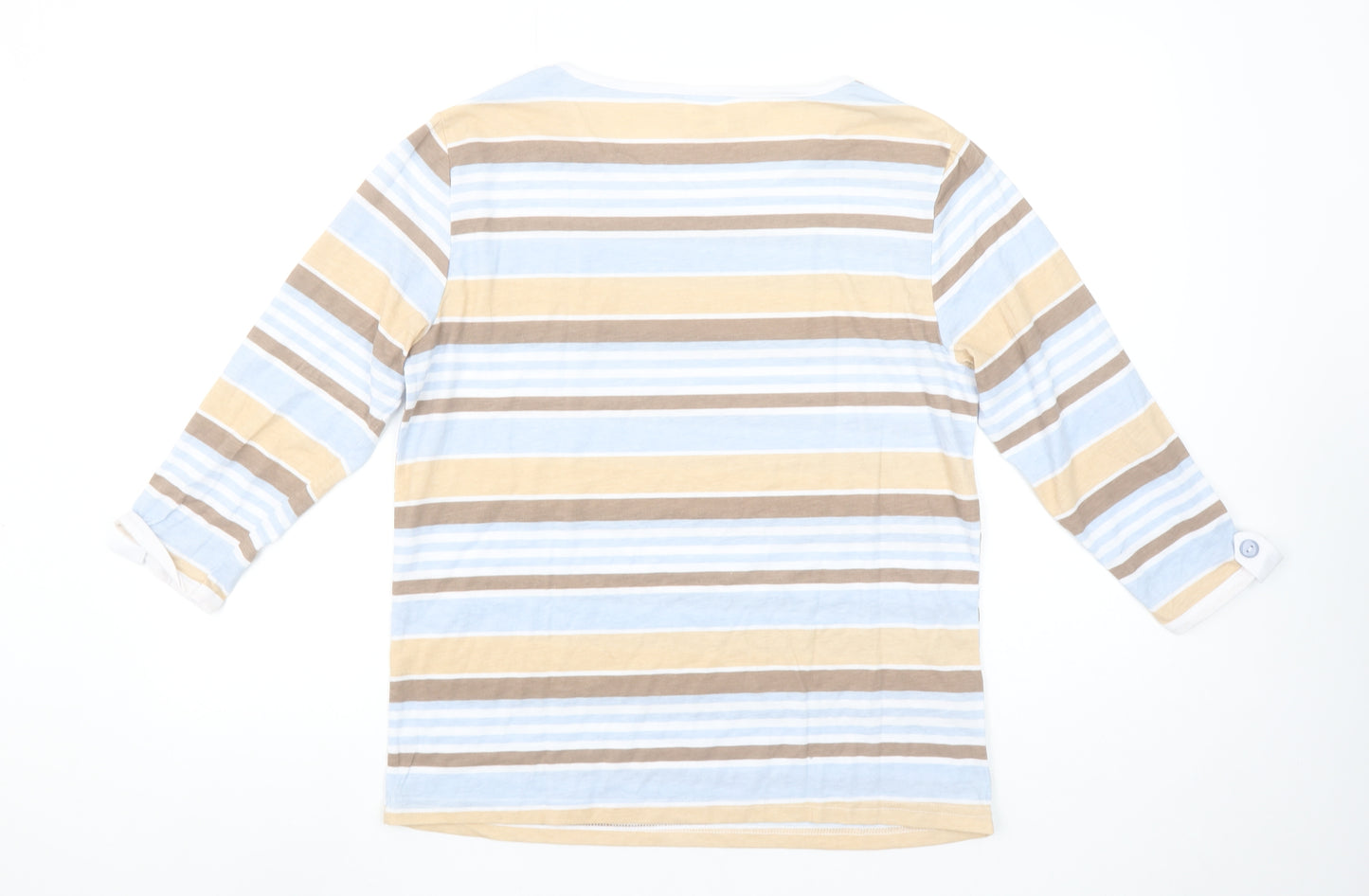 Anne De Lancay Women's Multicoloured Striped Long Sleeve Cotton Blend T-Shirt M