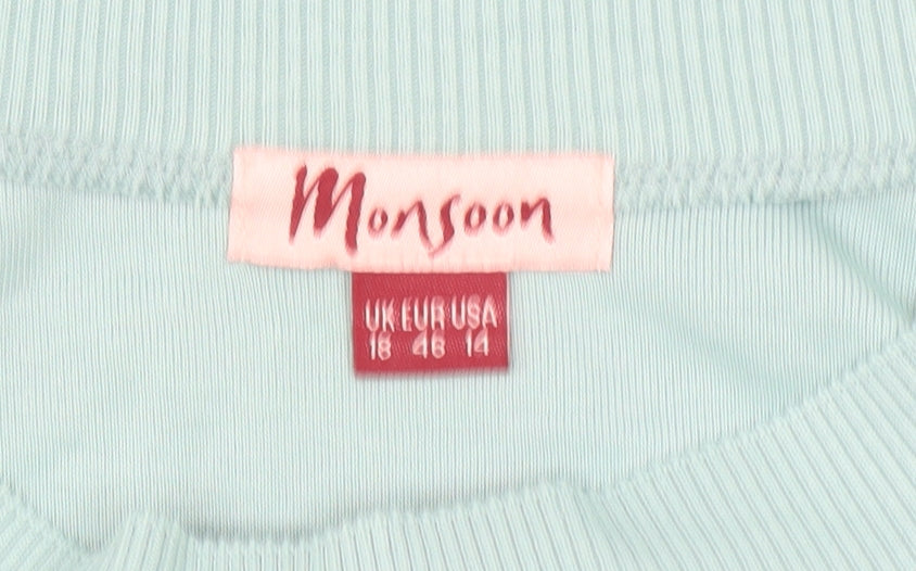 Monsoon Women’s Blue 3/4 Sleeve Cotton Knit Blouse UK 18