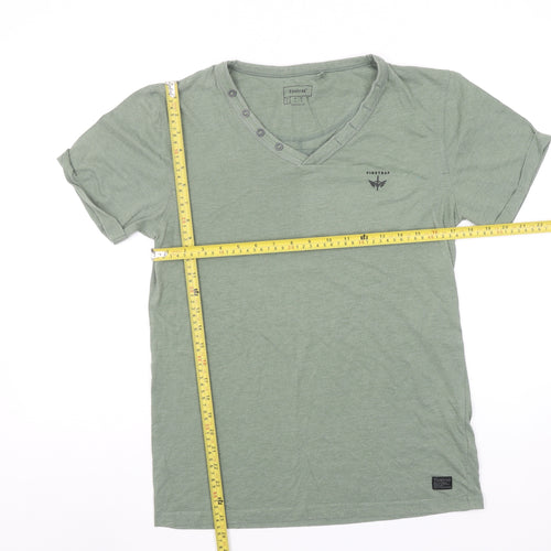 Firetrap Men's Green V-Neck Short Sleeve Cotton T-Shirt Size S