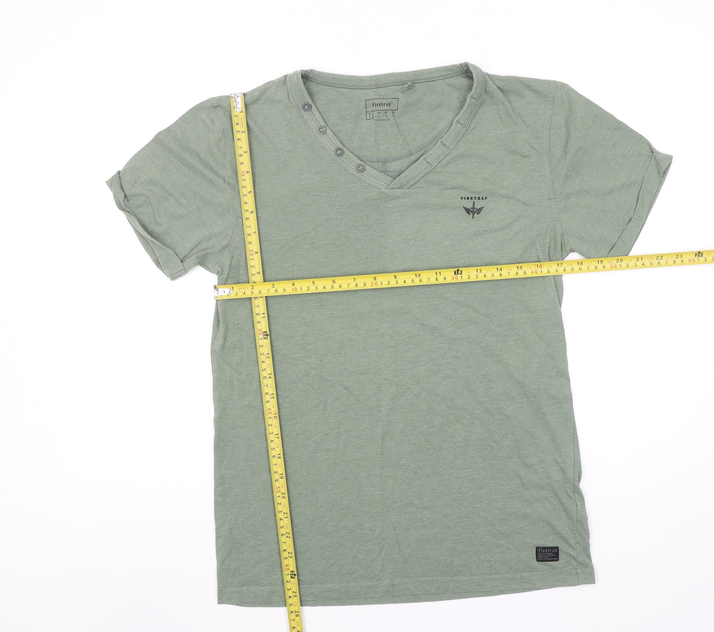 Firetrap Men's Green V-Neck Short Sleeve Cotton T-Shirt Size S