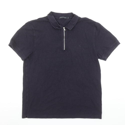 French Connection Men's Black 1/4 Zip Cotton Polo Shirt Size M