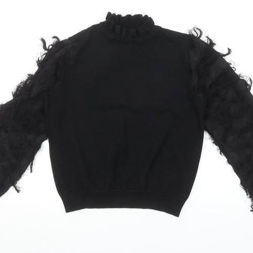 New Look Women’s Black Ruffle High Neck Puff Sleeve Jumper Size M